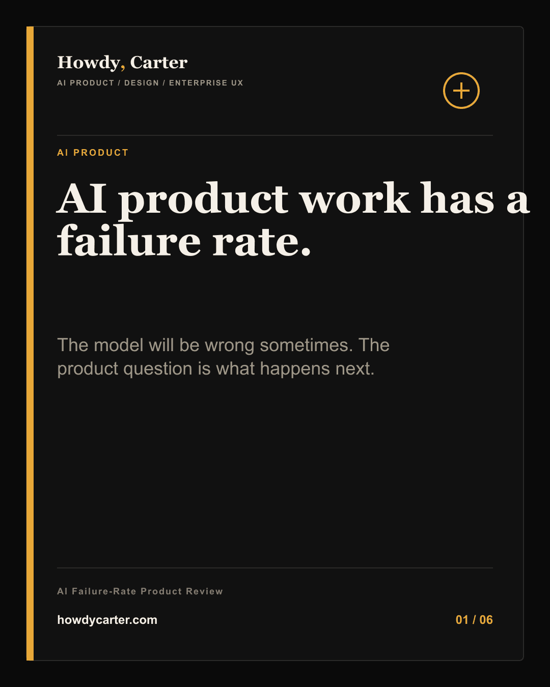 Carousel slide reading AI product work has a failure rate.