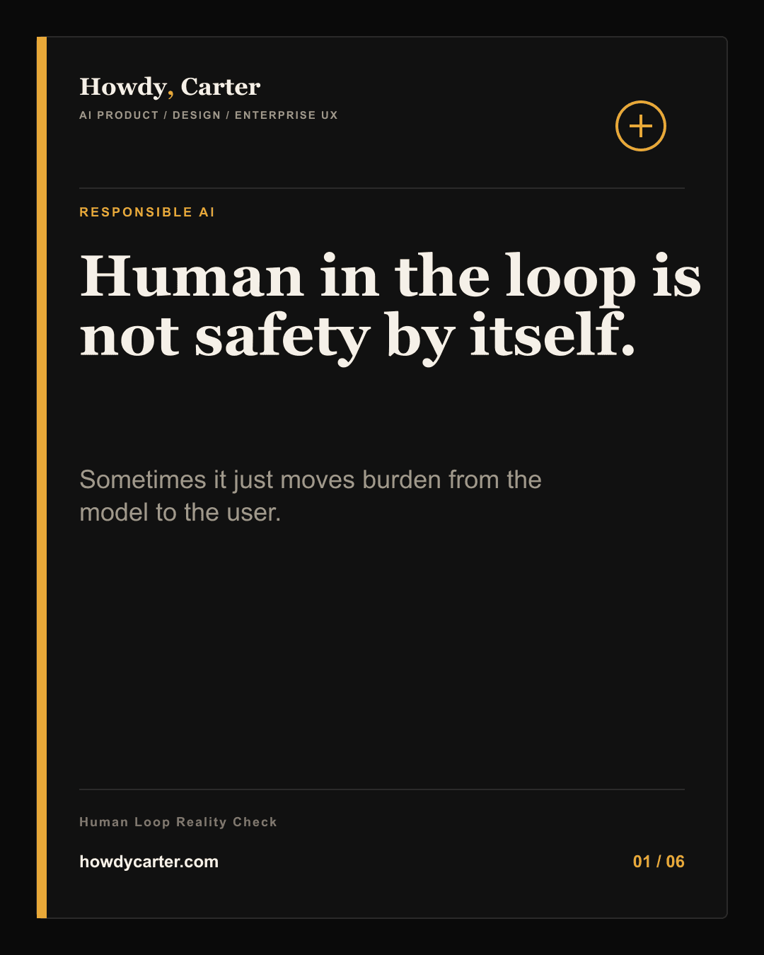 Carousel slide reading Human in the loop is not safety by itself.
